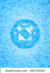 football field icon inside sky blue emblem. Mosaic background