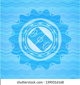 football field icon inside water wave emblem.