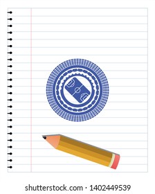 football field icon pen strokes emblem. Blue ink. Vector Illustration. Detailed.