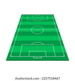 Football field icon in perspective view. Green grass cartoon soccer field sign. Template design for presentation, tactical schemes, infographics, banners. Vector illustration