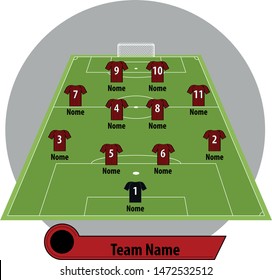 Football Field with Icon Soccer Player and name Tactics 4-4-2