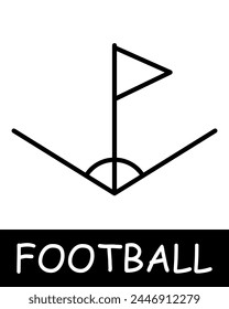 Football field icon. Strategy, tactics, angle, flag, outdoor activity, useful hobby, recreation, sports equipment and leisure activity. Healthy lifestyle concept.