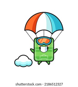 football field mascot cartoon is skydiving with happy gesture , cute style design for t shirt, sticker, logo element