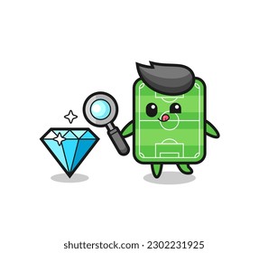 football field mascot is checking the authenticity of a diamond , cute style design for t shirt, sticker, logo element