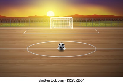 football field on the wooden floor at the beach in the morning
