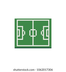 Football field pixel art icon or soccer field isolated vector illustration. Green court for create game. 8-bit sprite. Design for stickers, logo and mobile app.