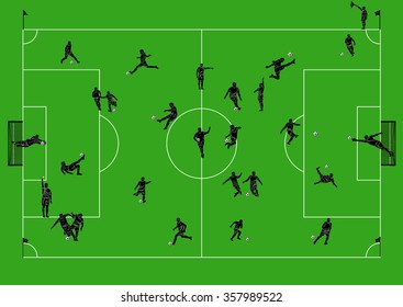 Football field with players and referees