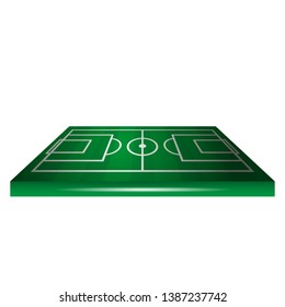 Football field side view. Soccer stadium background with line pattern of green lawn. Vector isolated image in perspective.