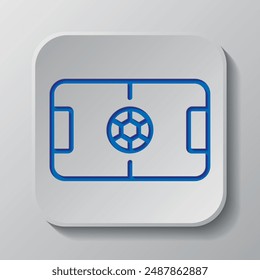 Football field simple icon vector. Flat design. Paper cut design. Cutted blue symbol with shadow. Gray badge button, gray background.ai