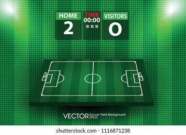 Football field or soccer field background with scoreboard for create game