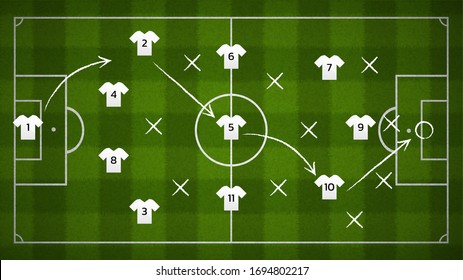 Football field or Soccer field background from top view with Soccer player icon,Vector and Illustration.