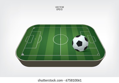 Football field or soccer field with ball background. Vector green court for soccer game.