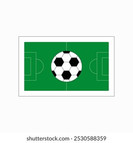 Football field with soccer ball in flat vector illustration symbolizing sports, game strategy, and competition, isolated on white background.