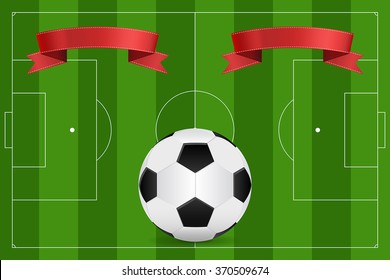 Football field and Soccer ball. Green soccer field Top view. Vector illustration