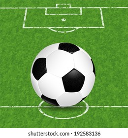 Football Field with Soccer Ball, vector illustration