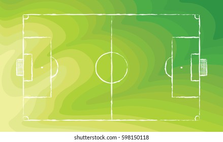 Football field or Soccer field. Chalk lines on a board in colors. Sport vector cartoon in doodle style.