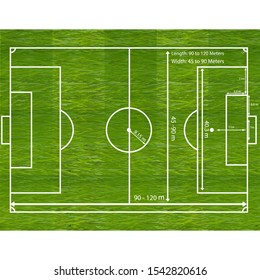 Football field. Soccer field with marking. Exact football pitch measurements