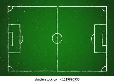 Football field. Soccer field on blackboard. Vector green chalkboard.
