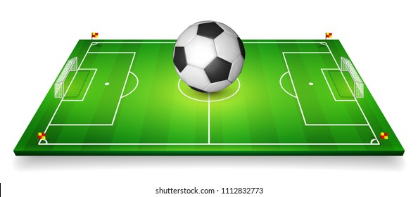 Football field, soccer field set with football ball. Perspective vector illustration. EPS 10.