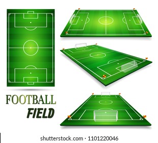 Football field, soccer field set. Perspective vector illustration. EPS 10. Room for copy.
