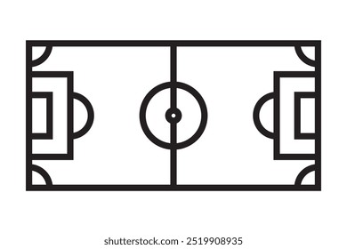 Football field, soccer field, sports icon in outline style vector design illustration, isolated on white background. 