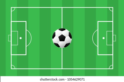 Football field soccer field top view vector illustrations with soccer ball. football soccer popular sports game concept