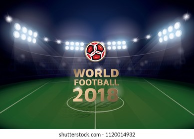 Football field stadium background at night with spotlight for 2018 championship competition