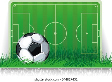 Football field stadium with soccer ball on green grass. Abstract poster for sport design. Beautiful illustration with place for your text, eps8