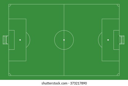 Football field template with goal on top view.