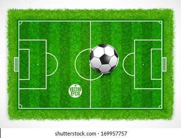 Football field top view with realistic green grass textured, Vector illustration 