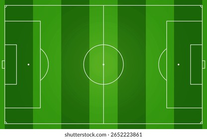 Vista superior do campo de futebol. Linhas brancas no fundo de grama verde. Layout de campo de futebol para estratégia de jogo, treinamento ou esporte infográfico. Modelo de estádio isolado. Ilustração de vetor.