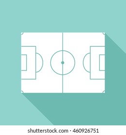 football field vector icon with long shadow. White illustration isolated on green background for graphic and web design.