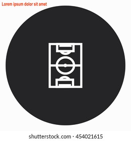 Football field web icon. Gray circle button with white illustration.