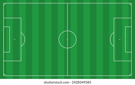 In: Football fields top view. Fußball Rasenplätze mit Kreidefeldern. Grüner Grasfeld Hintergrund. In: Vector Football - Soccer Field. Schema und Markierung des Fußballfeldes, Fußballfeld. 