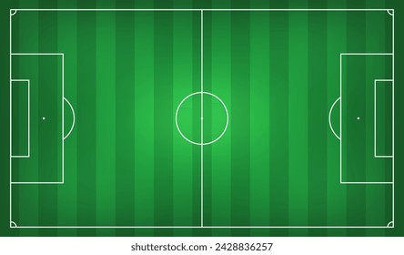 Football fields top view. Soccer grass fields with chalk lines. Green grass field background. Vector Football - Soccer Field. Scheme and marking of the football field, soccer field.