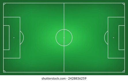 Football fields top view. Soccer grass fields with chalk lines. Green grass field background. Vector Football - Soccer Field. Scheme and marking of the football field, soccer field.