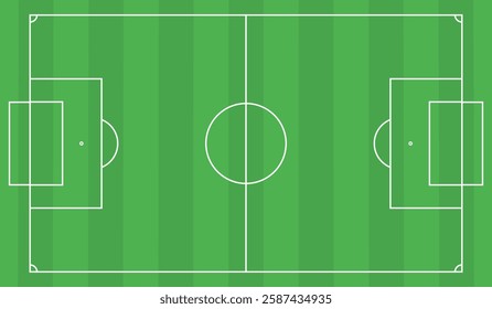 Football fields top view. Soccer grass fields with chalk lines. Green grass field background. Vector Football - Soccer Field. Scheme and marking of the football field, soccer field.