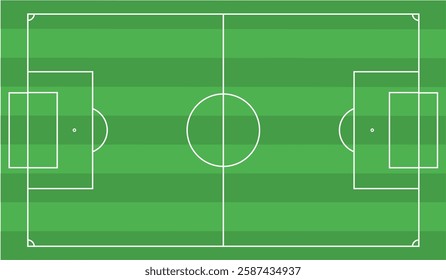 Football fields top view. Soccer grass fields with chalk lines. Green grass field background. Vector Football - Soccer Field. Scheme and marking of the football field, soccer field.