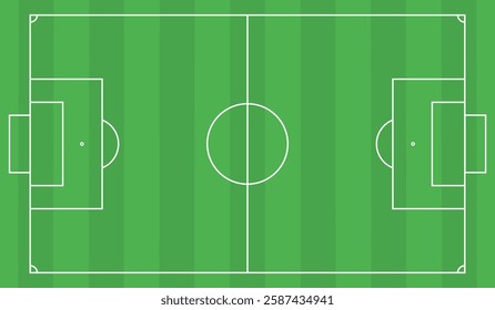 Football fields top view. Soccer grass fields with chalk lines. Green grass field background. Vector Football - Soccer Field. Scheme and marking of the football field, soccer field.