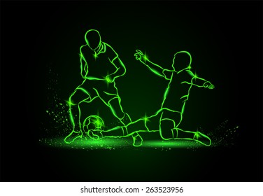 football. fight for the ball. tackle. neon style.