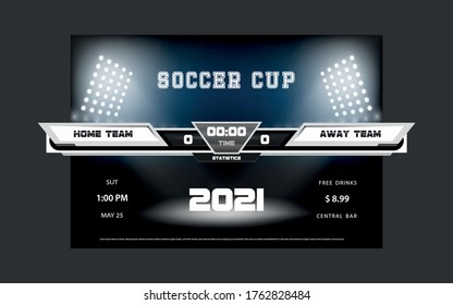 Football flyer, ticket or banner background. Soccer or football ball on modern background. Football abstract design template for soccer covers design.