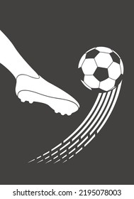 Football, footballer's leg, sports cleats, ball kick. Vector drawing of a ball kicking. Soccer ball. Sport icon. Eps 8 format.