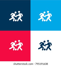 Football four color material and minimal icon logo set in red and blue