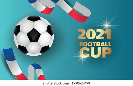 Football France, soccer ball and ribbon with France flag, vector illustration