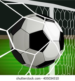 Football game, ball and field. Soccer ball on the field. Goal.