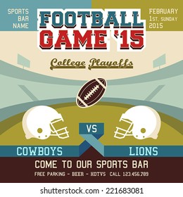 Football game college playoffs sports event poster