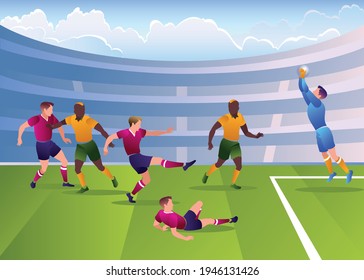 Football Game dangerous moment at the gate illustration Flat cartoon icons on isolated white background