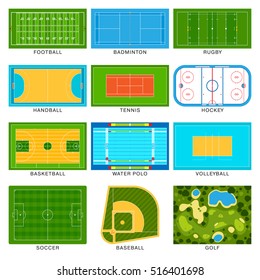 Football game field vector set ground line playground. Soccer green stadium background winner champion playground