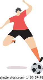 Football game hand drawn color illustration. Men in sportswear modern characters. Runing football player with ball.