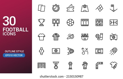 Football game icon set in outlined style. Suitable for football channel vector illustration, sport and world soccer competition website.